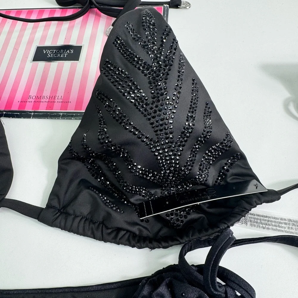 Victoria's Secret Black Embellished Bikini Sz XLARGE NWT - Picture 4 of 12